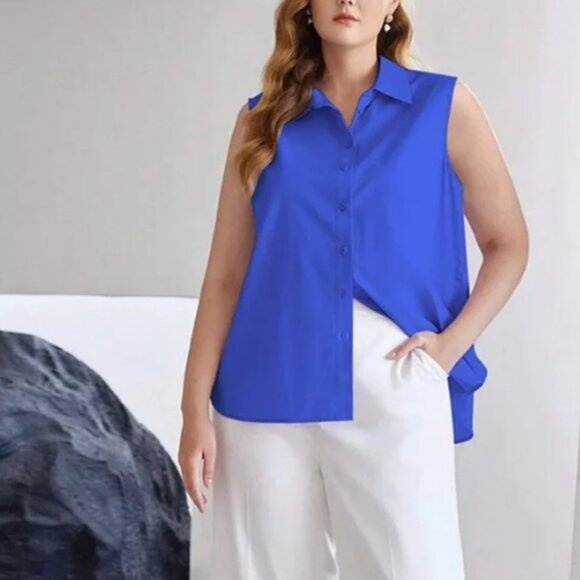 Zeagoo Women's Sleeveless Lightweight Button Down Shirt Blouse Blue Size S - Picture 4 of 8